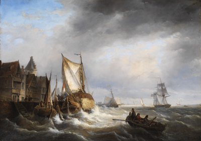 Harbor Entrance in Stormy Sea by Charles Henri Joseph Leickert